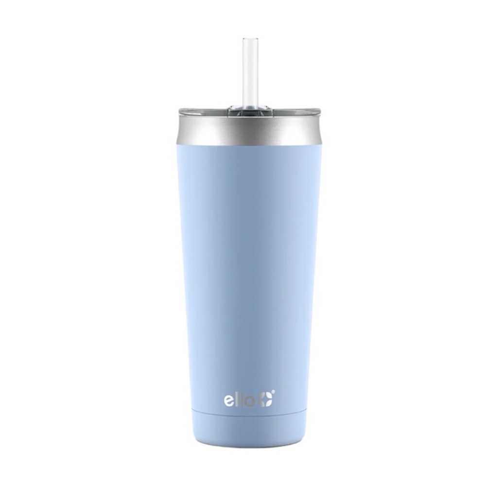 Ello Beacon Vacuum Insulated Stainless Steel Halogen Blue Tumbler with Straw